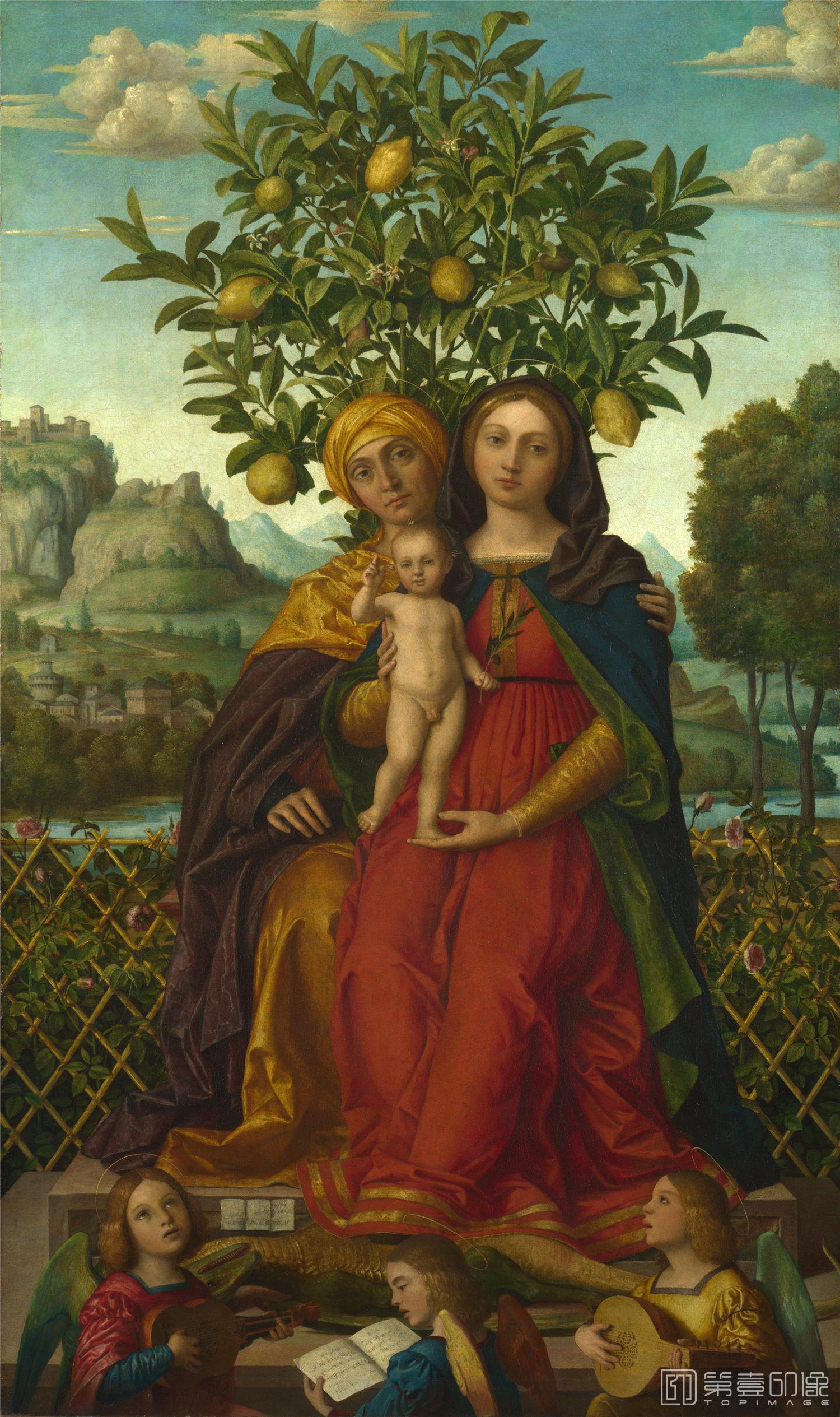 油画-大英博物馆藏画-Gerolamo dai Libri - The Virgin and Child with Saint Anne-0875